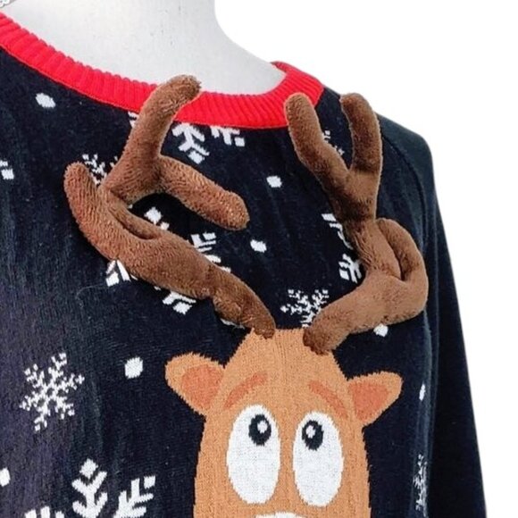 Well Worn 3D Antler Ugly Christmas Sweater Rudolph Chimney Holiday Party L - Picture 2 of 8